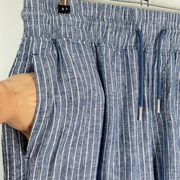 Quince European Linen Wide Leg Cropped Pants XL Chambray Blue Stripe Pockets - Picture 4 of 11